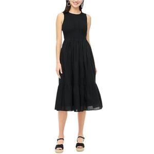 J.Crew Factory Smocked Midi Dress Women's PL Petite Black Sleeveless Cotton NWT